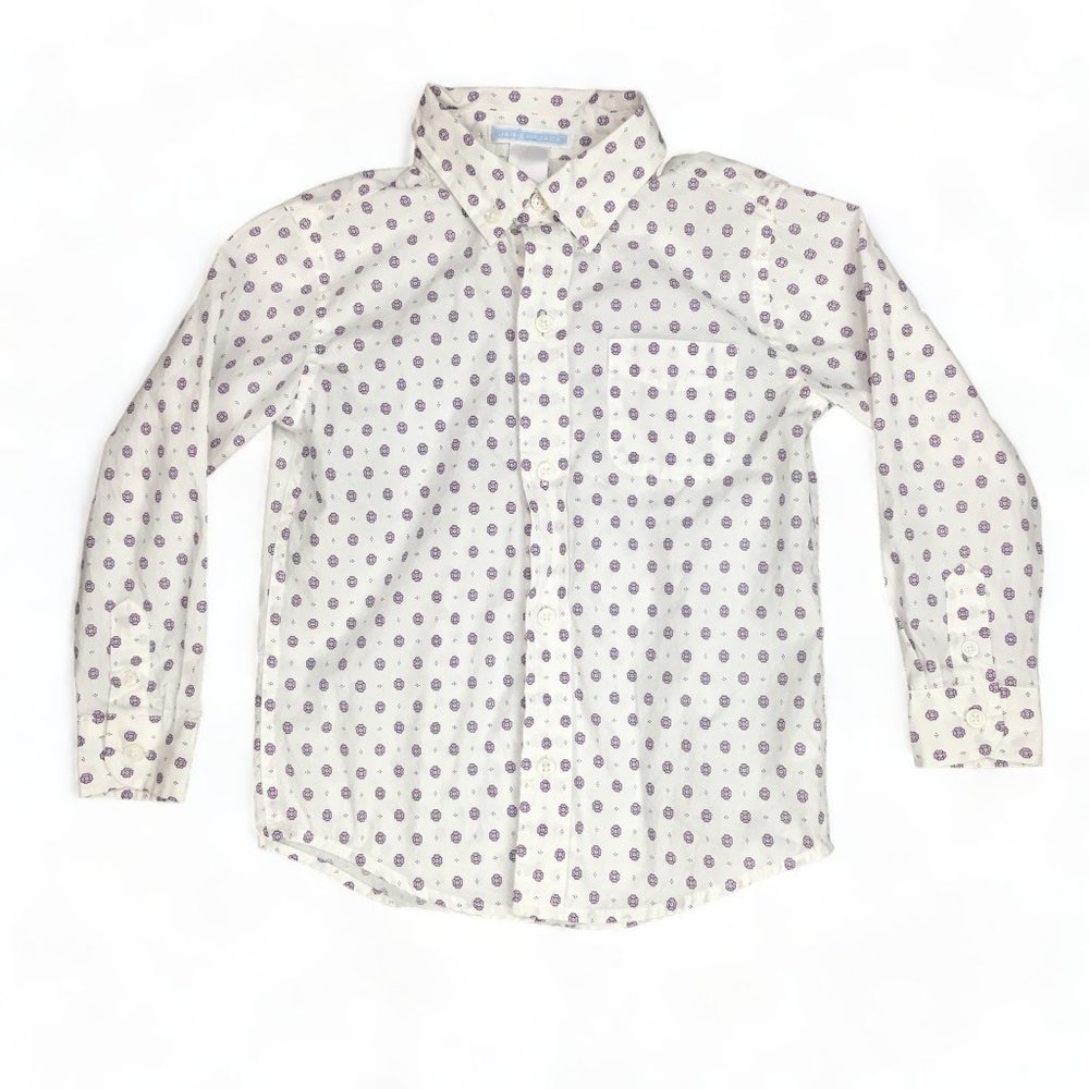 Janie and Jack Button Up Shirt Long Sleeve Floral White Purple  Pocket Size 3